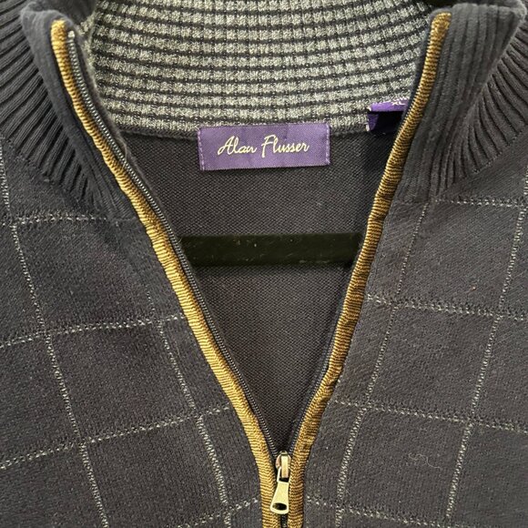 Alan Flusser Extra Large (XL) Navy Blue Quarter Zip Sweater Pullover - Picture 4 of 4